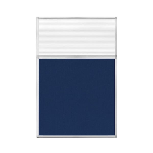 Hush Panel Configurable Cubicle Partition 4' x 6' W/ Window Navy Blue Fabric Clear Fluted Window